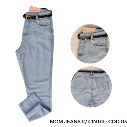 Calça Feminina Mom Jeans Mom Cintura Super Alta Escura e Clara Lisa