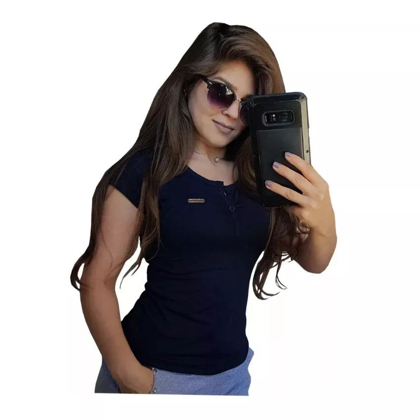 Blusas BABY LOOK De Manguinha Decote Botão Promoção Moda P M G