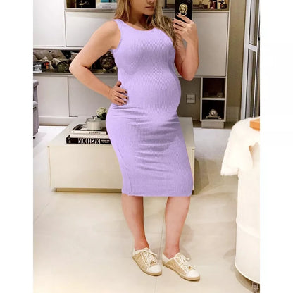 Vestido Midi Canelado Regata para gestante