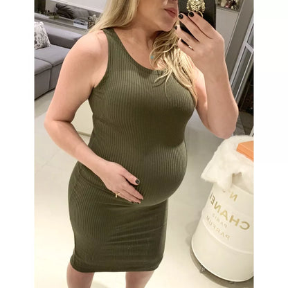 Vestido Midi Canelado Regata para gestante
