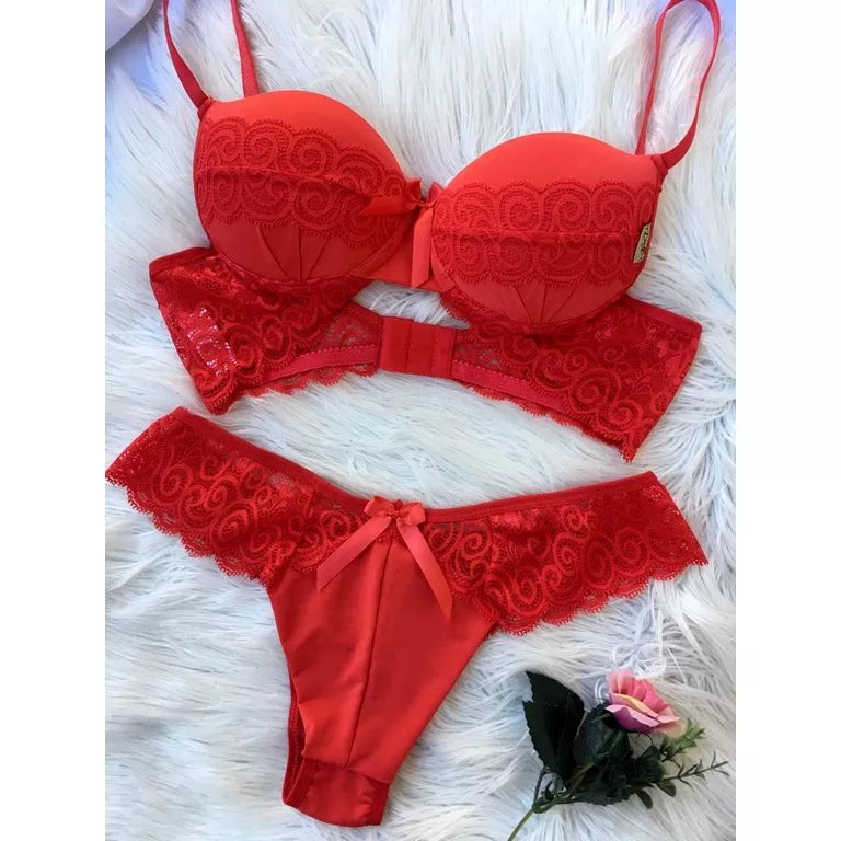 Conjunto Feminino Lingerie Com Bojo Microfibra e Renda JANE MICRO