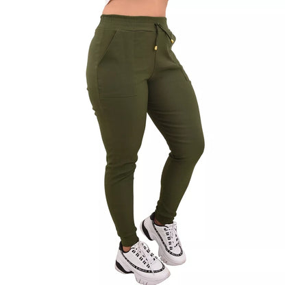 Calça Jogger Feminina Blogueirinha Cargo Luxuosa Bengaline