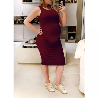 Vestido Midi Canelado Regata para gestante