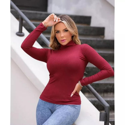 Blusa Feminina Cacharrel Gola Alta Manga Longa Inverno.