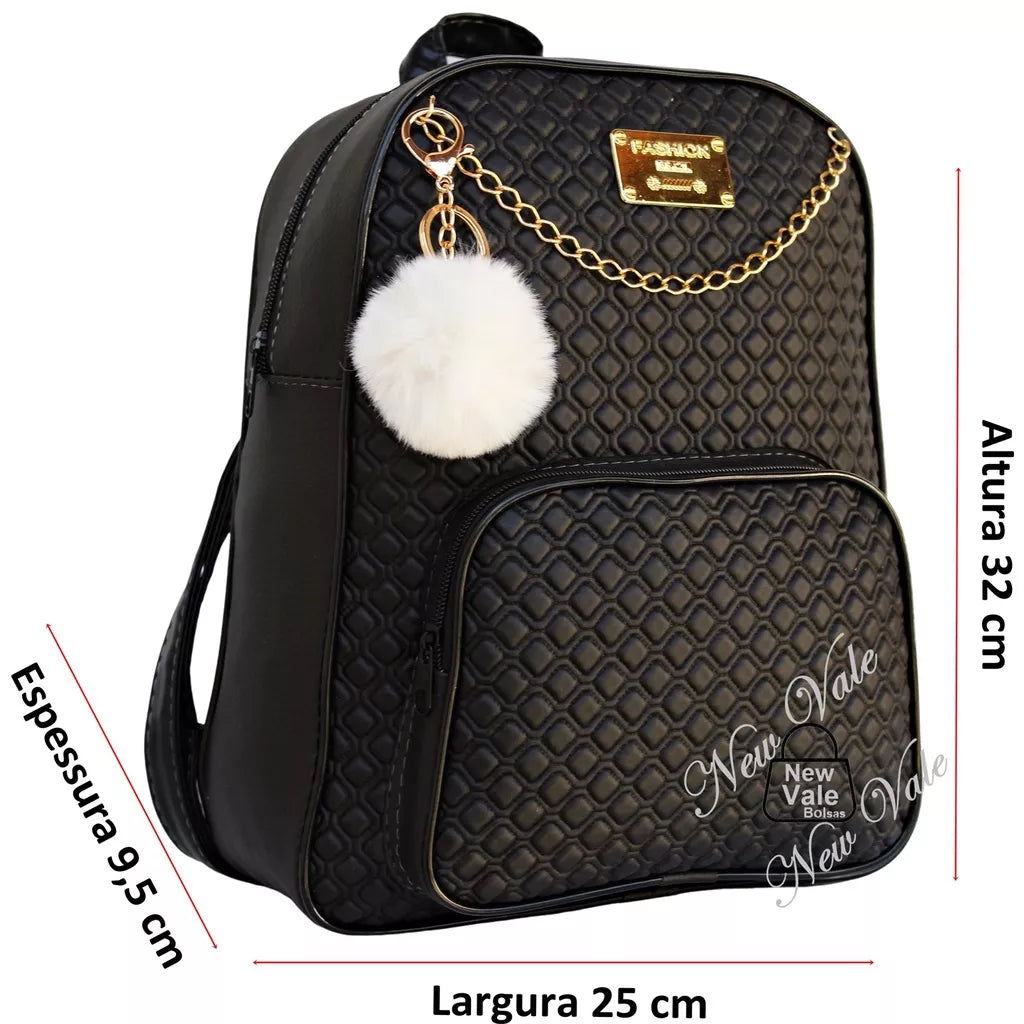 Mochila Feminina Bolsa Mochilinha Fashion Com Lindo Detalhe + Chaveiro Pompom