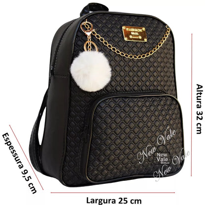 Mochila Feminina Bolsa Mochilinha Fashion Com Lindo Detalhe + Chaveiro Pompom
