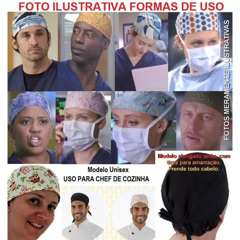 Touca Cirúrgica Bandana Gorro Odonto Enfermagem Veterinária Dentista De Amarrar