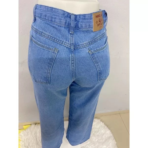 Calça Jeans Wide Leg Feminina Pantalona Sem Lycra Calça Cintura Alta 2022