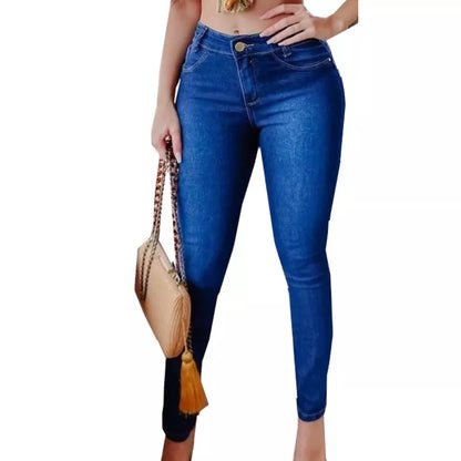 Kit 2 Calças Cós Alto Jeans Feminino Com Elastano Até o Umbigo Skinny Veste bem Modelagem Levanta Bumbum