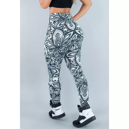 Calça Legging Suplex Saia Tapa Bumbum Estampada Cintura Alta Fitness