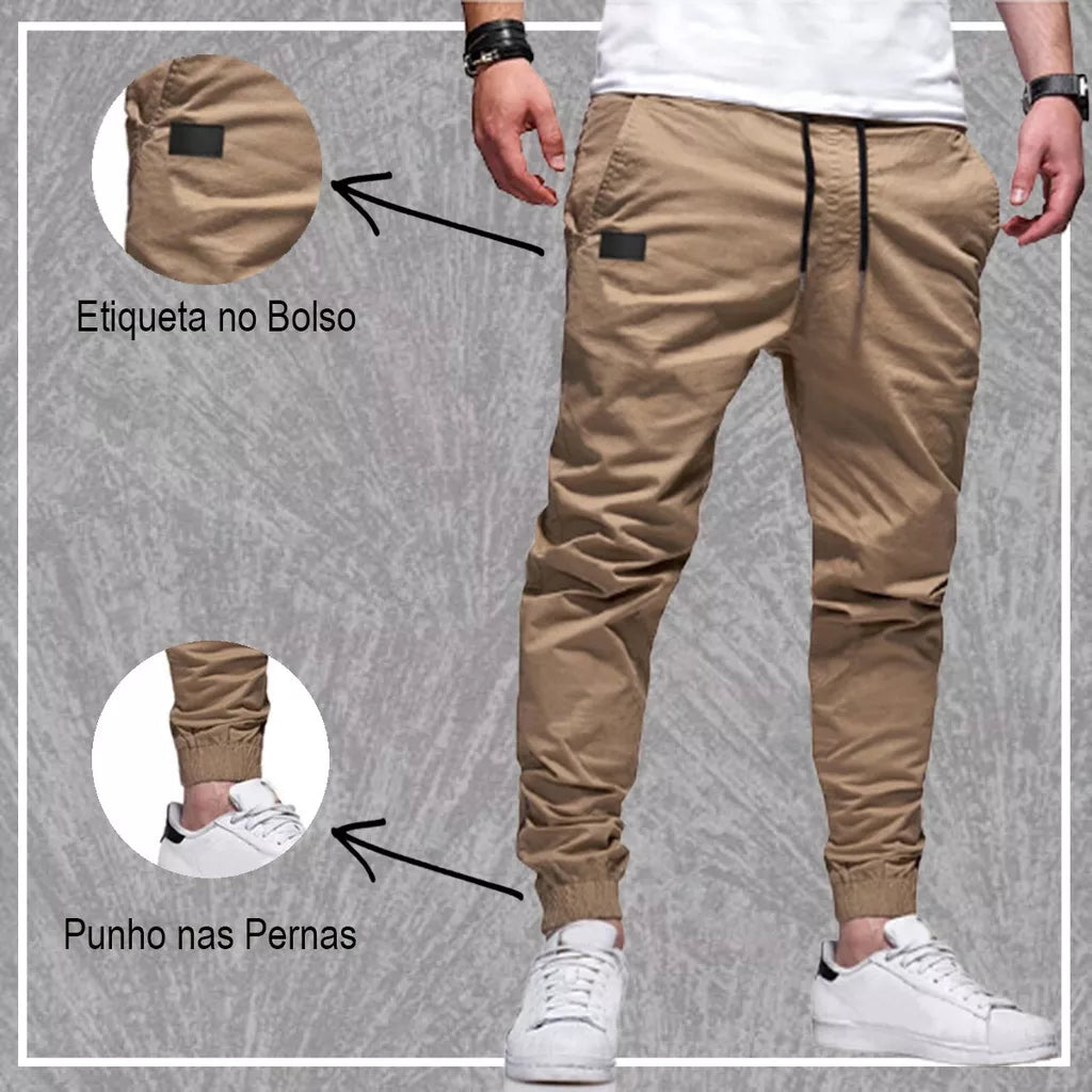 Calça Jogger Masculina Punho Lycra Elastano Bege
