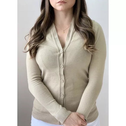 Casaco De Frio Cardigan Básico De Elastano Tricot Botões Casaquinho Inverno