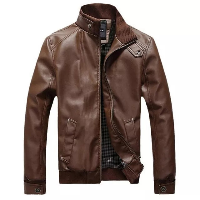 Nova Moda Outono Primavera Inverno Masculino Jaqueta De Couro Pu Marrom Preto Mens Gola Casacos Jaquetas De Motoqueiro Da Motocicleta