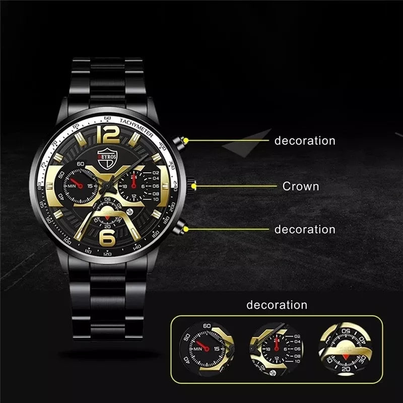 Relógio De Luxo Ouro Masculino Original Cronógrafo De Quartzo De À Prova D'água Negócios Relogio Masculino Dourado Com Pulseira Kit