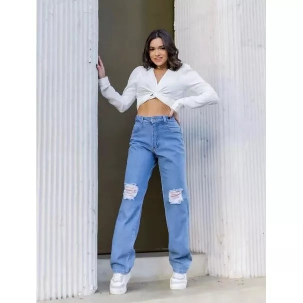 Calça Jeans Wide Leg Feminina Pantalona Sem Lycra Calça Cintura Alta 2022