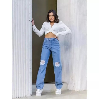 Calça Jeans Wide Leg Feminina Pantalona Sem Lycra Calça Cintura Alta 2022
