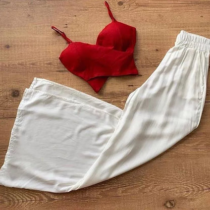 Calça Feminina Pantalona Cintura Alta Bolsos Forro Cinto Viscolinho