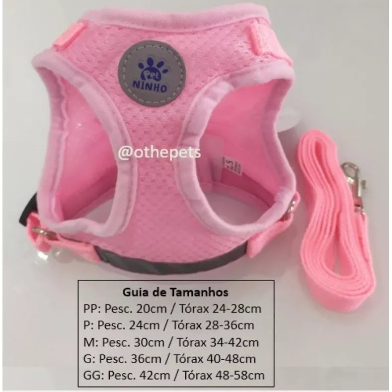 Peitoral Com Guia para Caes E Gatos Colete Regulavel Super Confortavel para Cachorro