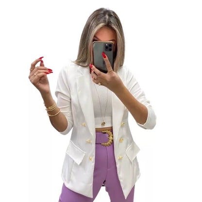 Blazer Feminino Casaquinho Maxi Longo Sobretudo Alfaiataria Social Blazer Com Botão