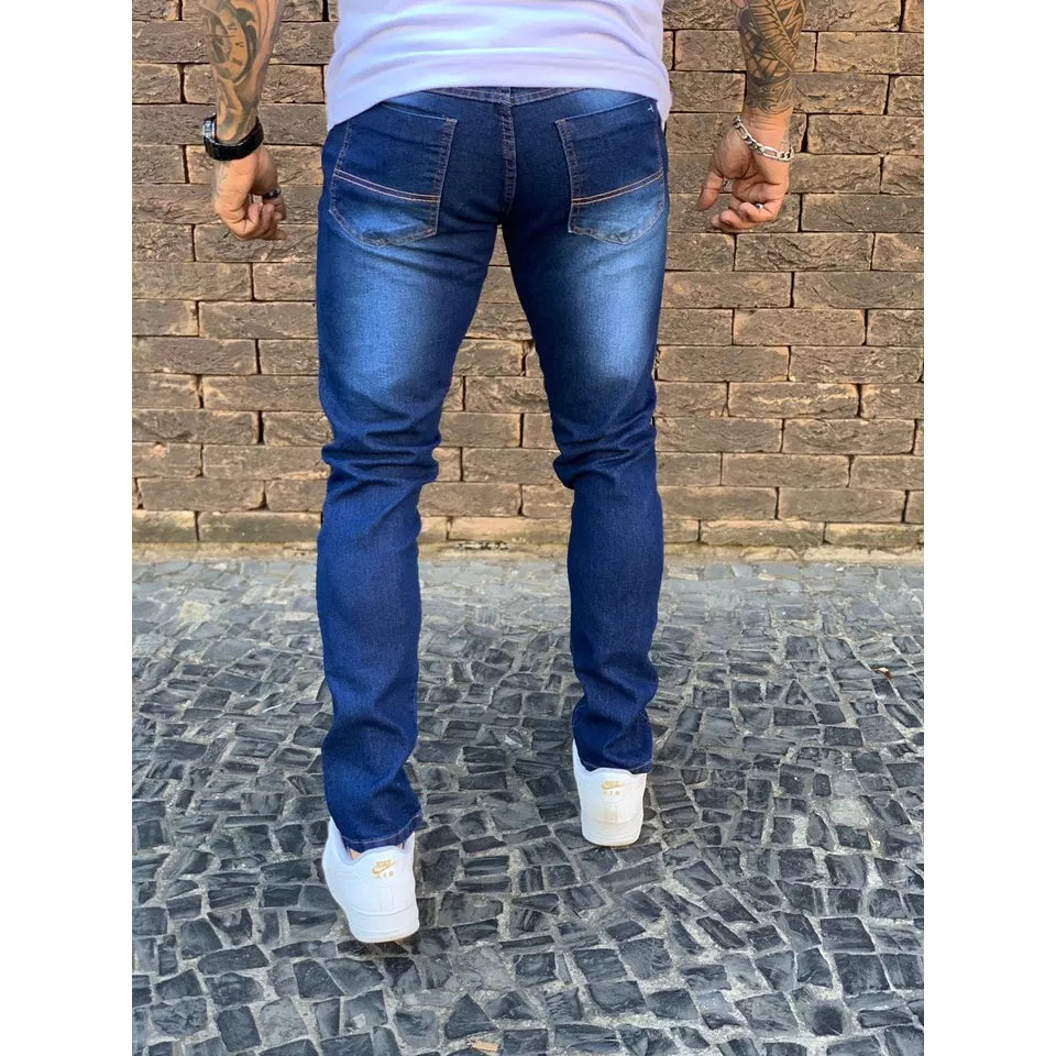 Calça Jeans Skinny Com Ziper Lycra Elastano Masculina Nova Tendencia