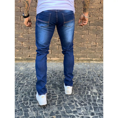 Calça Jeans Skinny Com Ziper Lycra Elastano Masculina Nova Tendencia