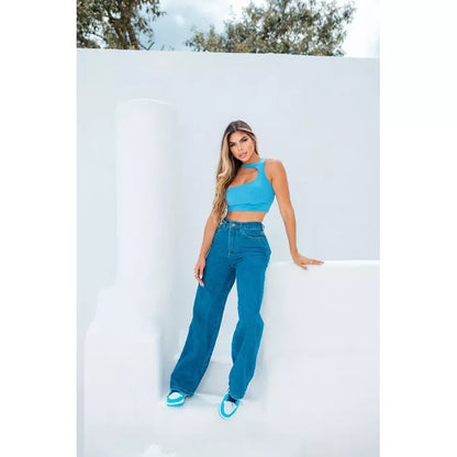 Calça Wide Jeans Destroyed no Joelho Tendencia Lola Store