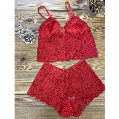 Espera Marido Conjunto Renda Vermelho Feminino Adulto Lingerie Forrado