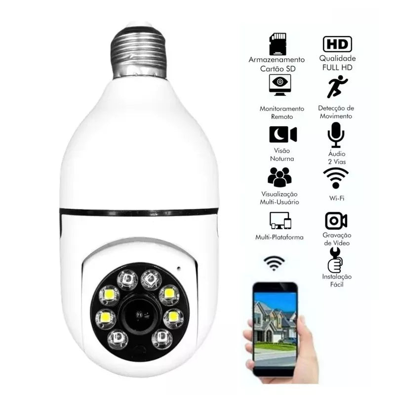 Câmera segurança wifi ip sem fio 360 com encaixe lampada bocal aplicativo yoosee ptz full HD visão noturna - bivolt