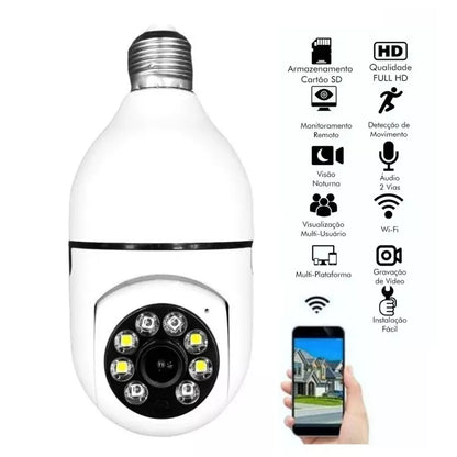 Câmera segurança wifi ip sem fio 360 com encaixe lampada bocal aplicativo yoosee ptz full HD visão noturna - bivolt