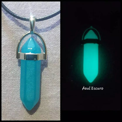 Colar de pedra hexagonal fluorescente luminosa, colar com pingente de couro, de cristal natural brilhante no escuro, pedra de bala