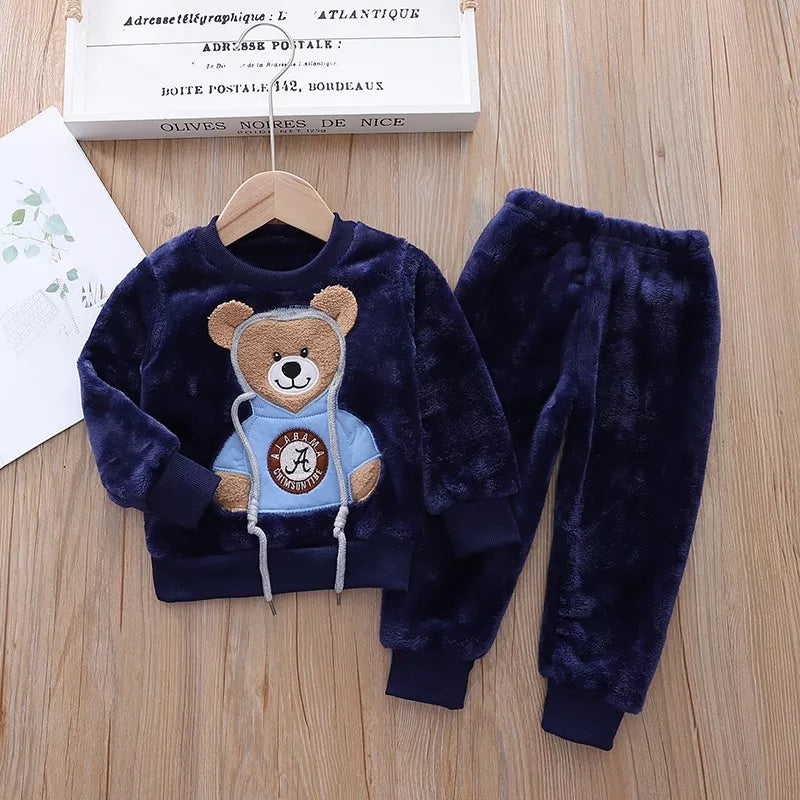 Conjunto De Pijama De Flanela Unisexo Para Crianças De Outono