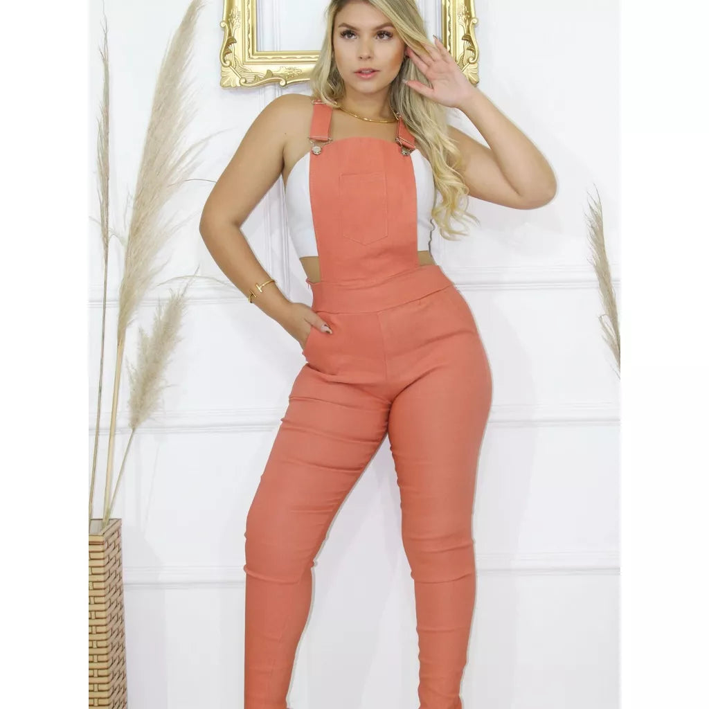 Macacão Suspensorio Jardineira Feminina Longo Skinny Roupas Promoção