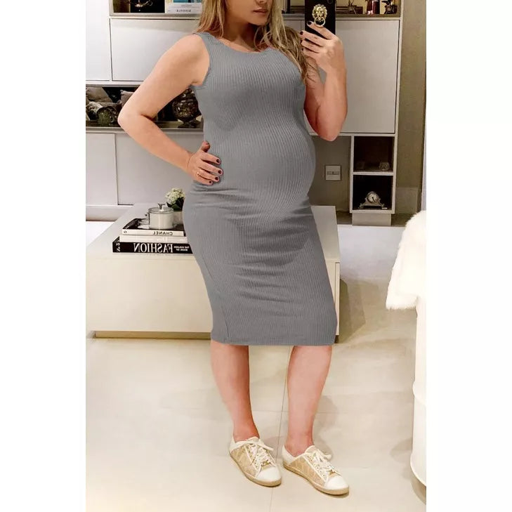 Vestido Midi Canelado Regata para gestante