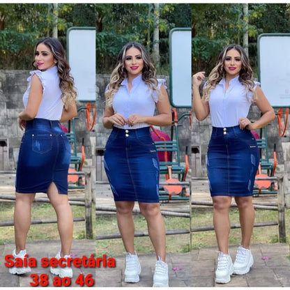 Saia Jeans Moda Evangélica Lindo Modelo Secretária