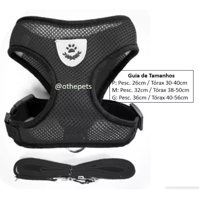 Peitoral Com Guia para Caes E Gatos Colete Regulavel Super Confortavel para Cachorro