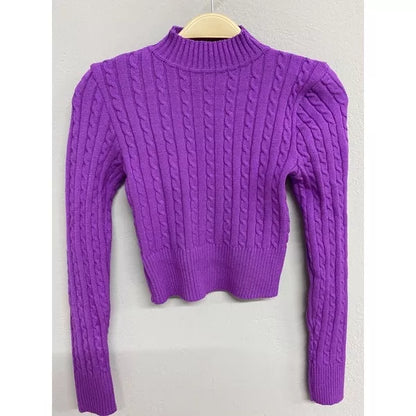 Blusa de frio tricô cropped feminina manga longa