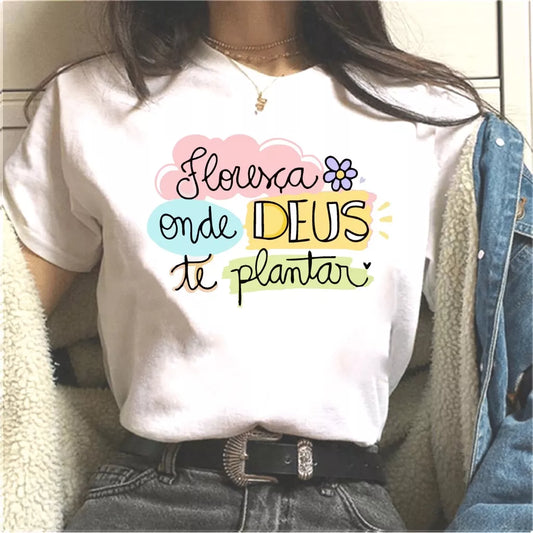 T-shirt Feminina Camiseta Floresça Onde Deus Te Plantar