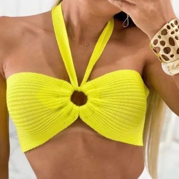 Blusa Top Cropped Faixa De Treino Sexy Tricô Multiformes Tomara Que Caia Verão 2023 Best