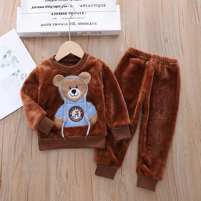 Conjunto De Pijama De Flanela Unisexo Para Crianças De Outono