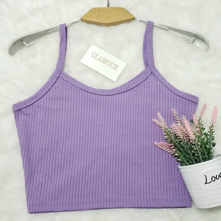 Cropped /TOP FEMININO De Alcinha  Canelado- Várias Cores