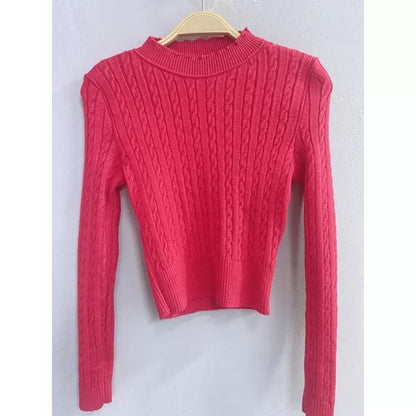Blusa de frio tricô cropped feminina manga longa