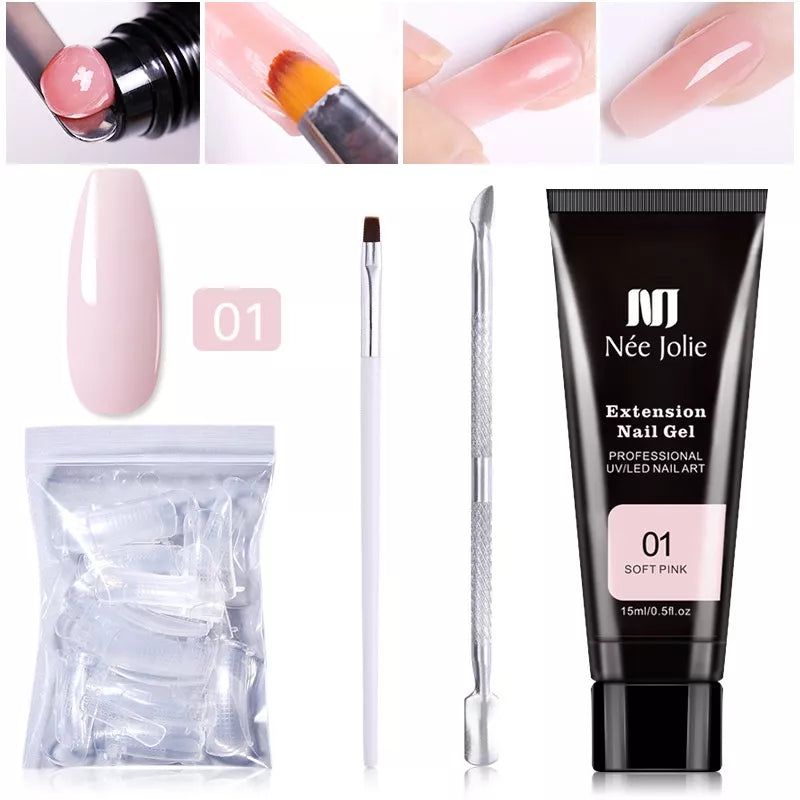 kit unha de gel poligel completo profissional de unha em gel polygel alongamento Set Nail Art Extension Kit Acrylic UV Gel Nail Files Nail Molds Builder Painting Brush Slip Solution DIY Manicure