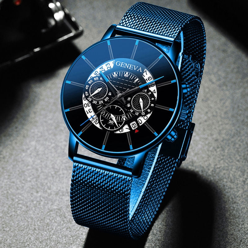 Relógio De Quartzo De Genebra Moda Masculina De Aço Inoxidável & Couro Banda De Nylon Watches 【 Without Box 】