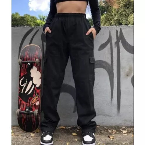 2 Calça Cargo Feminina Sarja Unissex Larga Promoção Moda Skate Inverno