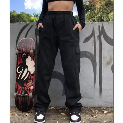 2 Calça Cargo Feminina Sarja Unissex Larga Promoção Moda Skate Inverno