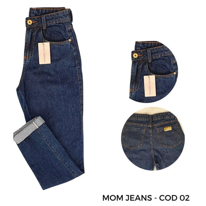 Calça Feminina Mom Jeans Mom Cintura Super Alta Escura e Clara Lisa