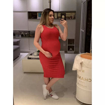 Vestido Midi Canelado Regata para gestante