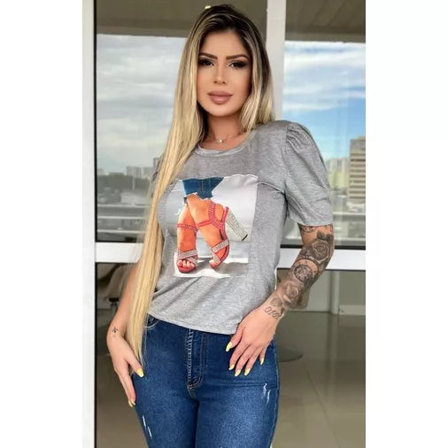Blusa feminina manga princesa estampada blusas ( 36 ao 48) Tecido Viscolaycra