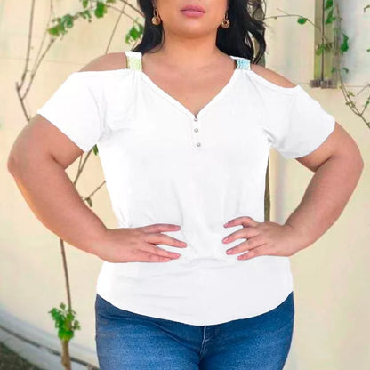Blusa Feminina Básica Lisa com Fivela no Ombro Vazado (Ombro Fora) - Manga Curta para Primavera e Verão Viscolycra Moda - Roupas Femininas