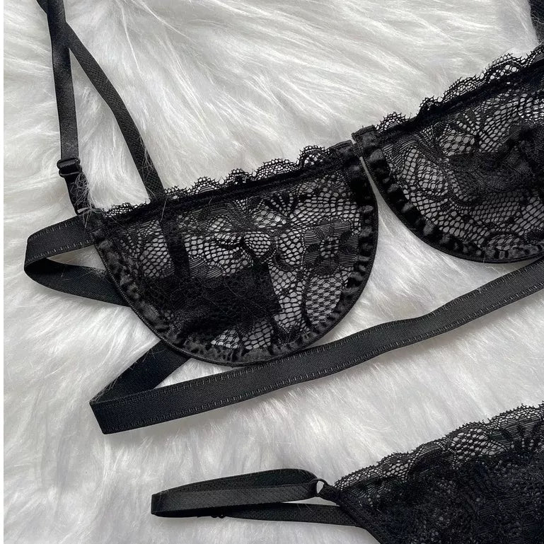 Conjunto Lingerie Sexy Gringa Sutiã Meia Taça Com Aro e Calcinha Regulável